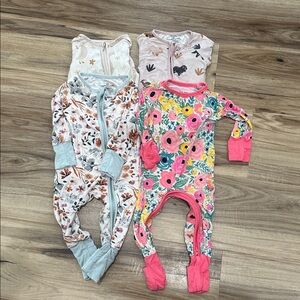 Four pack girl bamboo onesies, Caden Lane and Little Sleepies. 0-3 months